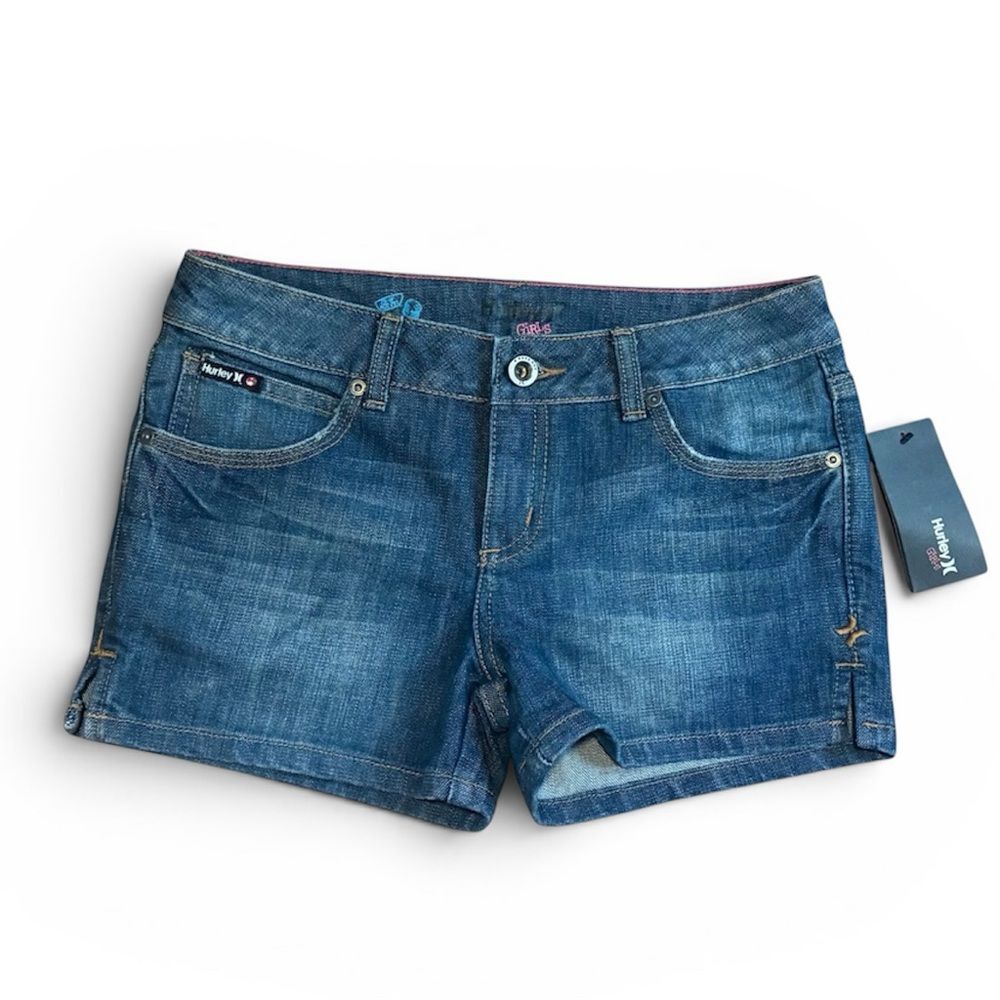 Y2K Hurley Girls Low Rise Denim Shorts Girls size 14 Dark Wash Skater Surf NWT